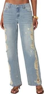 EDIKTED Distressed Side Washed Wide Leg Jeans | Nordstrom