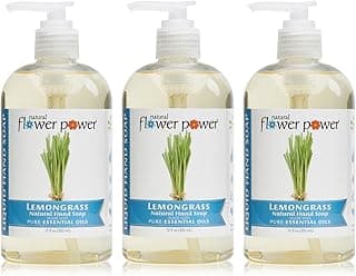 Natural Flower Power Liquid Hand Soap – Plant-Derived and Bio-Based Formula – Sulfate-Free, pH-Balanced, Vegan 3 Pack – Lemongrass – 3 x 12 oz