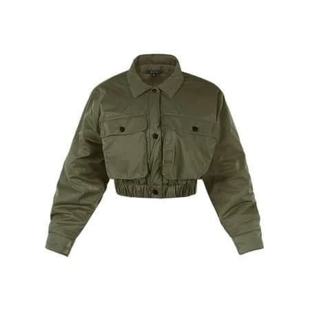 A2y Women's Cropped Front Two Pocket Snap Quilted Padding Bomber Jacket