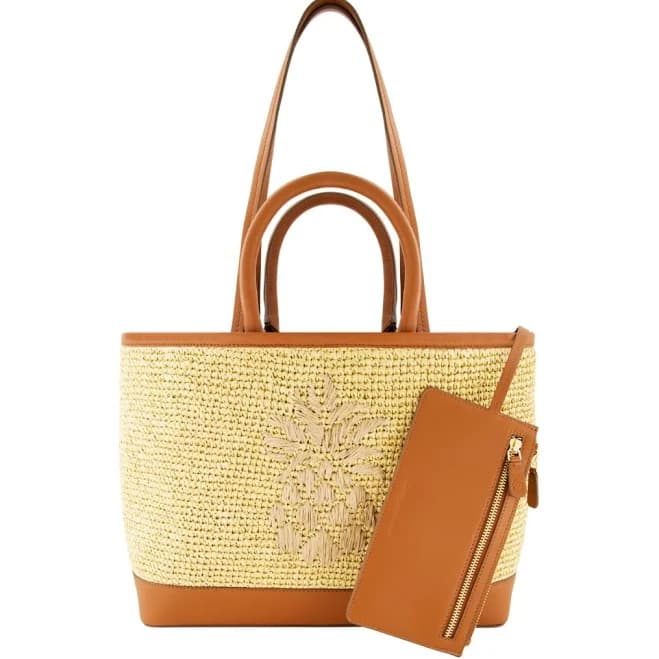 Tommy Bahama Women's Leather Trim Raffia Tote Bag
