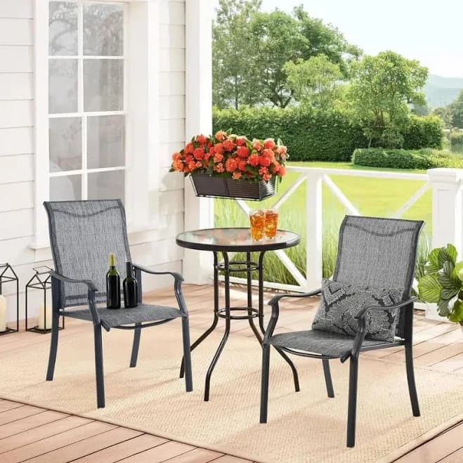 Elposun Stationary Metal All-Weather Textilene Outdoor Patio Dining Chairs with Curved Arms (