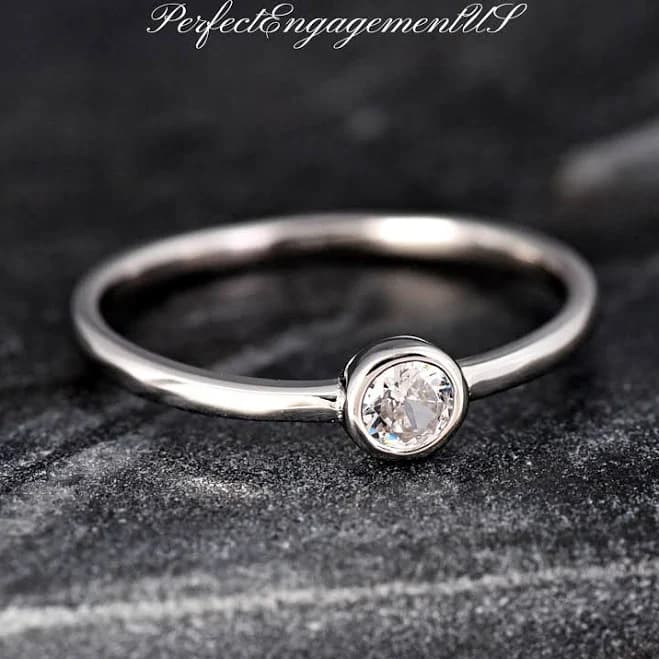 925 Sterling Silver Minimalist CZ Bezel Solitaire Engagement Ring
