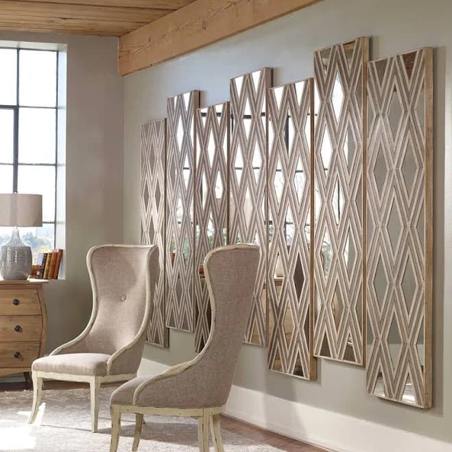 Iyengar 35" Geometric Antique Gold Round Wall Mirror