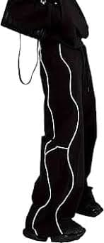 DGHM-JLMY Men's Baggy Pants Loose Streetwear Pant Trousers Drawstring Waist Straight Leg Slacks Wide Leg Striped Pants (Black,Small) at Amazon Men's Clothing store