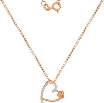 Macy's Sterling Silver Cubic Zirconia Double Heart Pendant Necklace