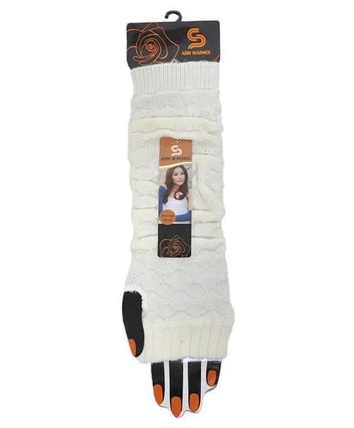 Cable Knit Women's Arm Finger Warmers With Thumb Holes Cream Color 15