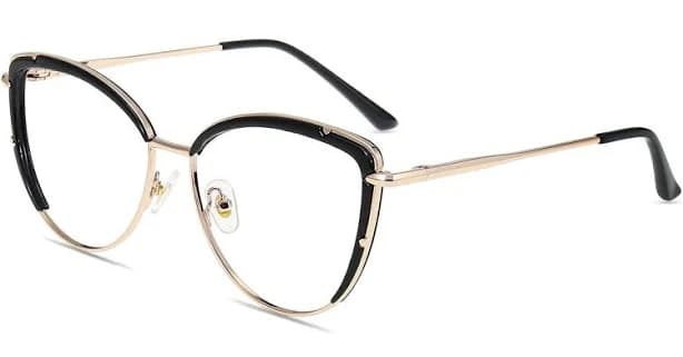 Firmoo Black Gold Cat-eye Prescription Glasses Metal Frame W87069
