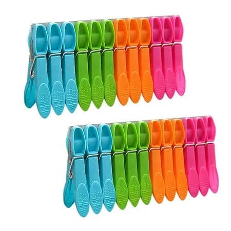 24 Pack Colorful Plastic Clothespins, Heavy Duty Laundry Clothes Pins Clips Pegs, Drying Line Pegs Small Colored Clothes Pins for Outdoor, Clothesline