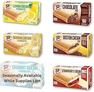 JJ's Bakery Cream Pie Variety Pack Individually Wrapped On The Go Pastry Handheld Snack Pies (Pack of 6)