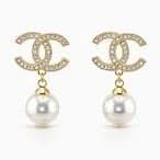 Crystal CC Pearl Drop Earrings