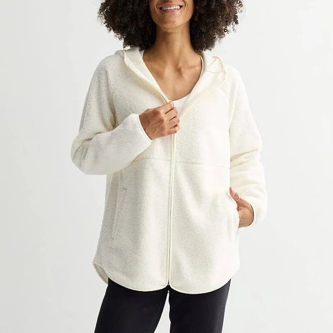 Women's Tek Gear Hooded Boucle Jacket, Size: Large, Ivory Tusk