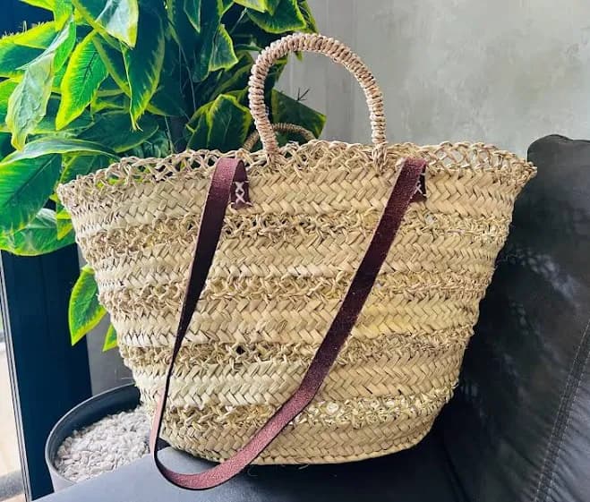 Handmade French Straw Basket Bag with Leather Handle