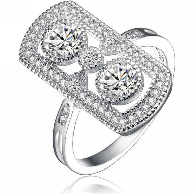 Genevive Sterling Silver Cubic Zirconia Modern Ring