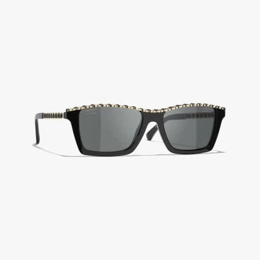 CHANEL Rectangle Sunglasses - Acetate and Calfskin, Black - Polarized - UV Protected - Women's Sunglasses - 5548Q C622/T8