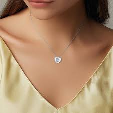 18K White Gold Circular Cubic Zirconia Heart Interlocking Pendant Necklace For Women