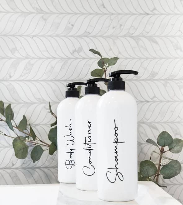 White Refillable Pump Dispenser Shampoo and Conditioner Bottles