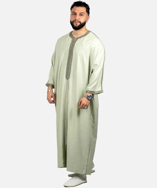 Handmade Moroccan Gandoura for Men - Green Kaftan Qamis - Traditional Eid/Nikkah Outfit - Luxury Wedding Clothing