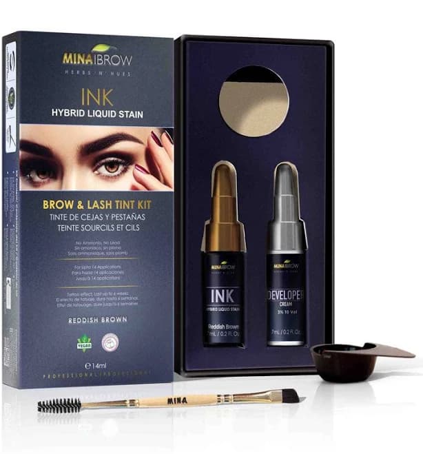 MinaiBrow Ink Hybrid Liquid Stain Tint for Brow & Lashes Long Lasting Spot Coloring |Instant Brow Hair Dye Tint Kit 14ml