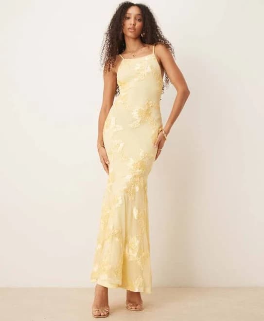 Gina Tricot Strappy Flower Embroidery Maxi Dress