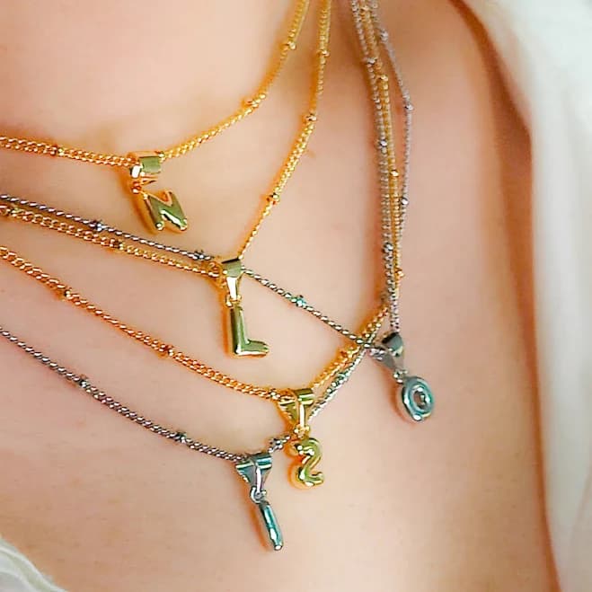 Dainty Gold Balloon Letter Initial Pendant Necklace