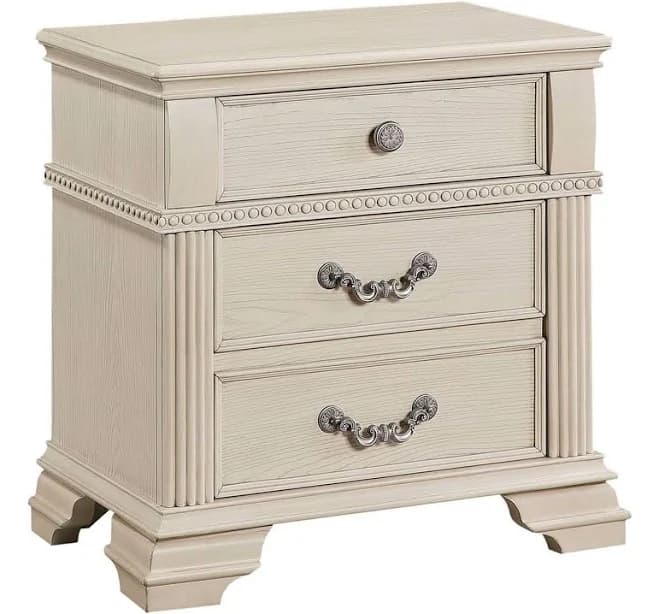 Crisp White 3 Drawer Nightstand