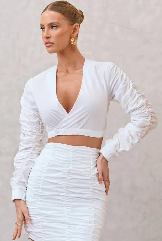 Sundown Ruched Sleeve Wrap Shirt