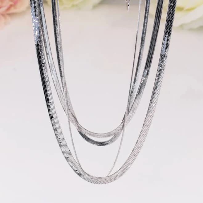 14K Gold Herringbone Necklaces Set of 4