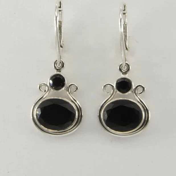 925 Sterling Silver Black Onyx Dangle Leverback Earrings