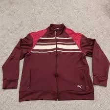 Puma Burgundy Red & White Stripe Track Sweatshirt Jacket Men's XL Y2K
