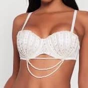 Womens Rhinestone Layered Faux Pearl Convertible Bustier Top, White, Size L - Rainbow Shops
