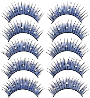 5 Pairs Blue Gradient Rhinestone False Eyelashes – 3D Dramatic Faux Mink Lashes for Stage, Cosplay & Party Makeup