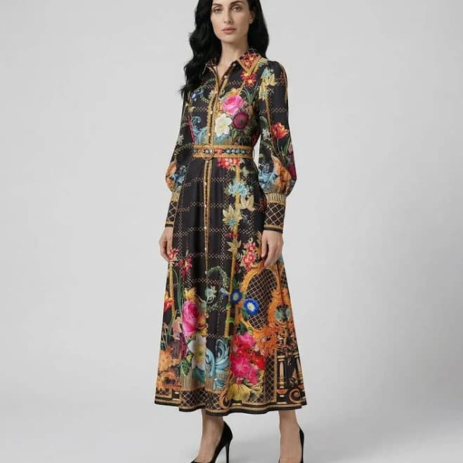 Jayne Floral Baroque Maxi Evening Gown