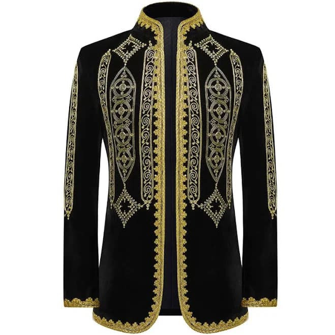 Tuxedo Action Men's Luxury Gold Embroidered Court Style Tuxedo Jacket