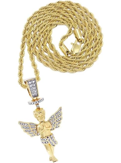 Men's Gold Plated Rope Chain & Angel Pendant