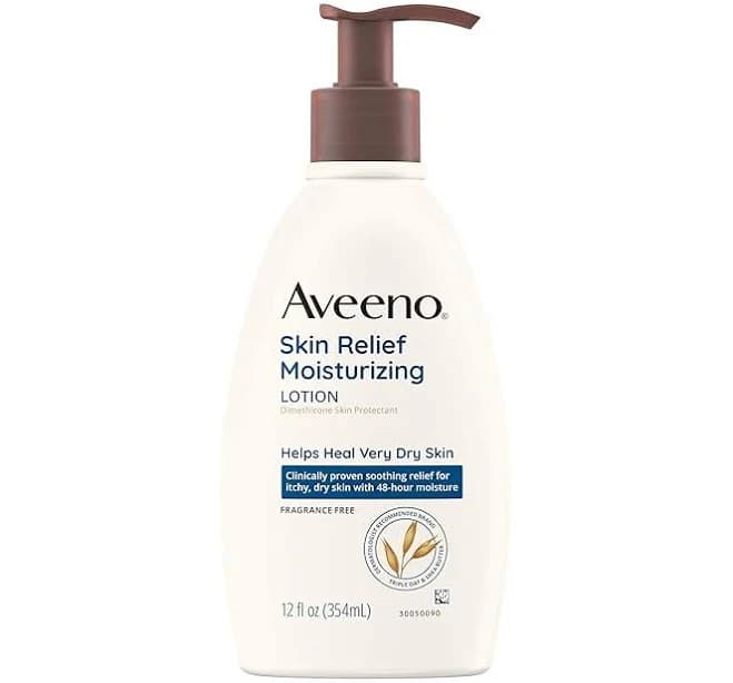 Aveeno Skin Relief Moisturizing Lotion for Very Dry, Itchy Skin with Soothing Triple Oat & Shea Butter Formula, Fragrance Free, 12 Fl. Oz