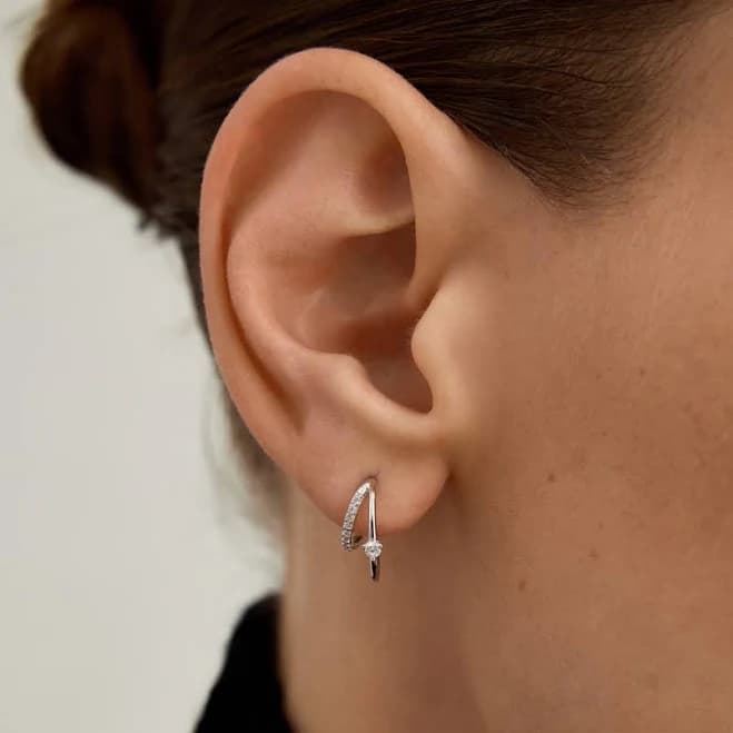 OOTDY Pave & Prong Crystal Double Huggie Hoop Earrings