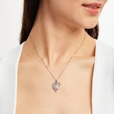 White Lab-Created Sapphire & Diamond Heart Necklace Sterling Silver 18" | Kay