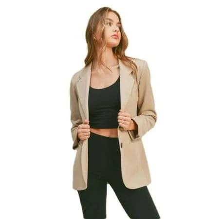 J. Method Women's Boyfriend Blazer Two Button Single Breasted Jacket with Double Flap