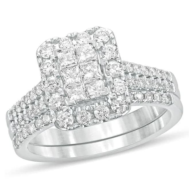 Zales 1 ct. T.W. Princess-Cut Diamond Bridal Set in 10K White