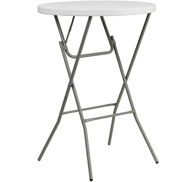 MoTak M181 31 1/4" x 43 3/4"H Round Folding Table w/ Granite White Plastic Top, Indoor/Outdoor