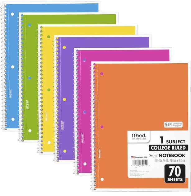 Mead Spiral Notebook 1 Subject College Ruled 70 Sheets per Notebook
