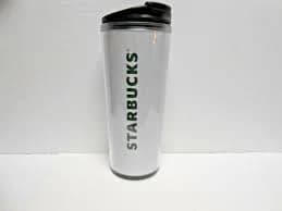 STARBUCKS White Green letters Drink Beverage Travel Tumbler 16 oz. Plastic