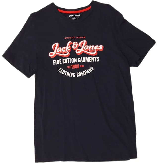 Jack & Jones Mens Graphic T-Shirt Top Large Navy Blue Cotton