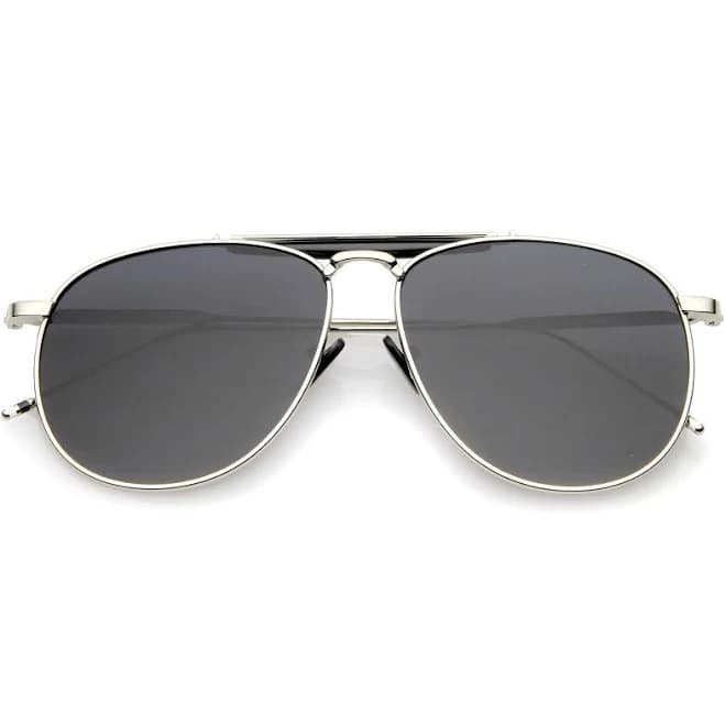 Oversize Metal Aviator Sunglasses with Double Nose Bridge