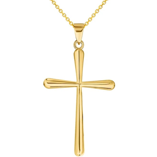 14k Gold Classic Plain Religious Cross Pendant Necklace Chain