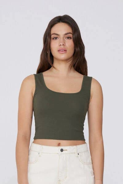 Tezenis Wide Shoulder Strap Ribbed Cotton Crop Top