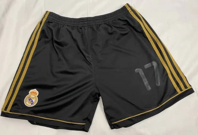 Men's Black & Gold Adidas Athletic Shorts With Real Madrid Patch & 17