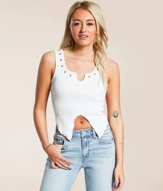 Gilded Intent Women's Cotton Studded Split Hem Tank Top