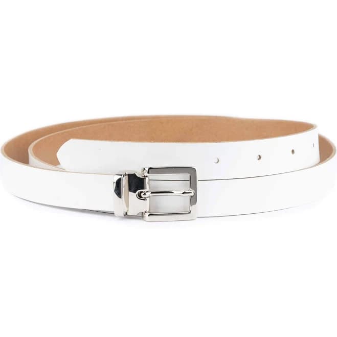 Men's 1 Inch White Genuine Leather Square Buckle Belt