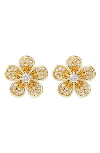 Adornia 14K Gold Plated CZ Flower Stud Earrings